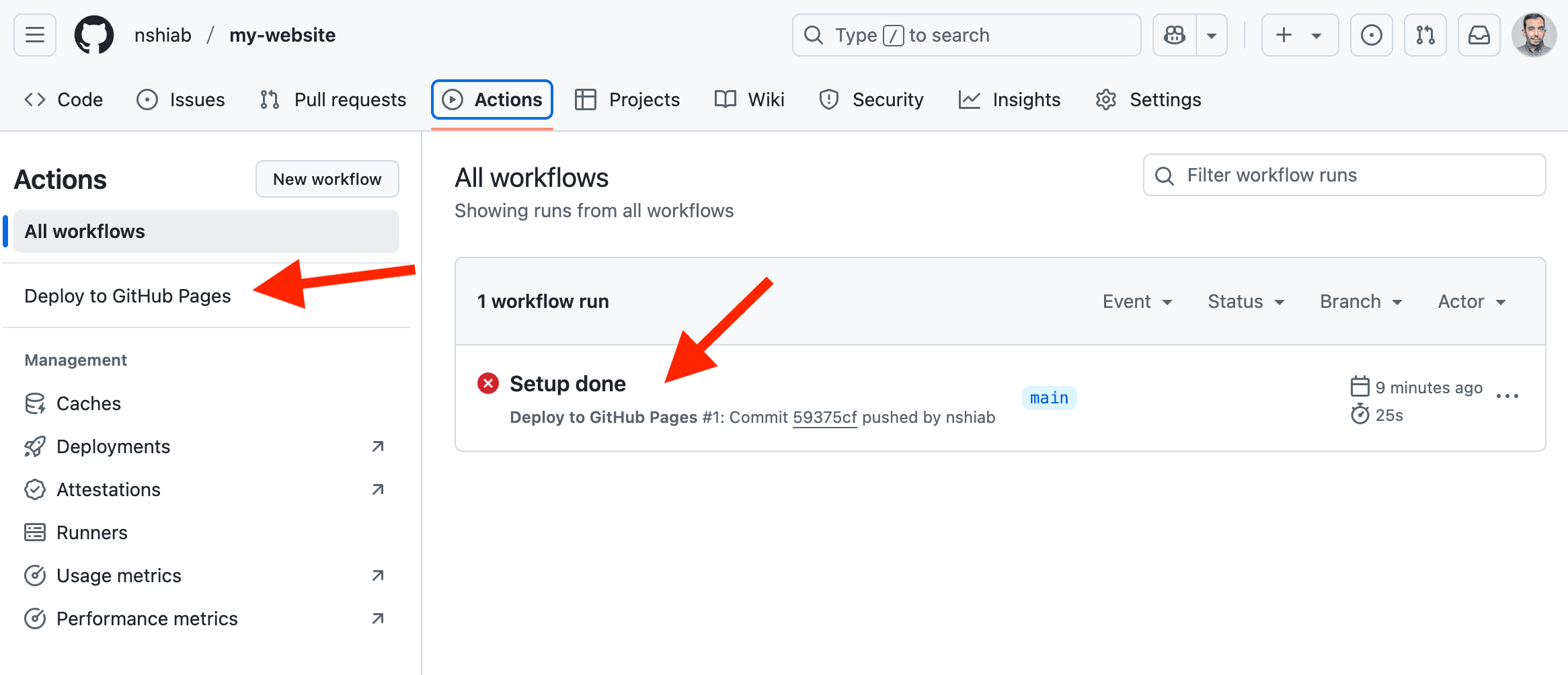 Failed to deploy to GitHub pages.